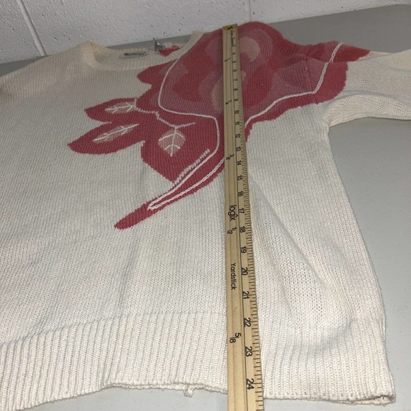 Vintage 80s Weathervane Rose Sweater L chunky oversized white slouchy - Picture 12 of 13